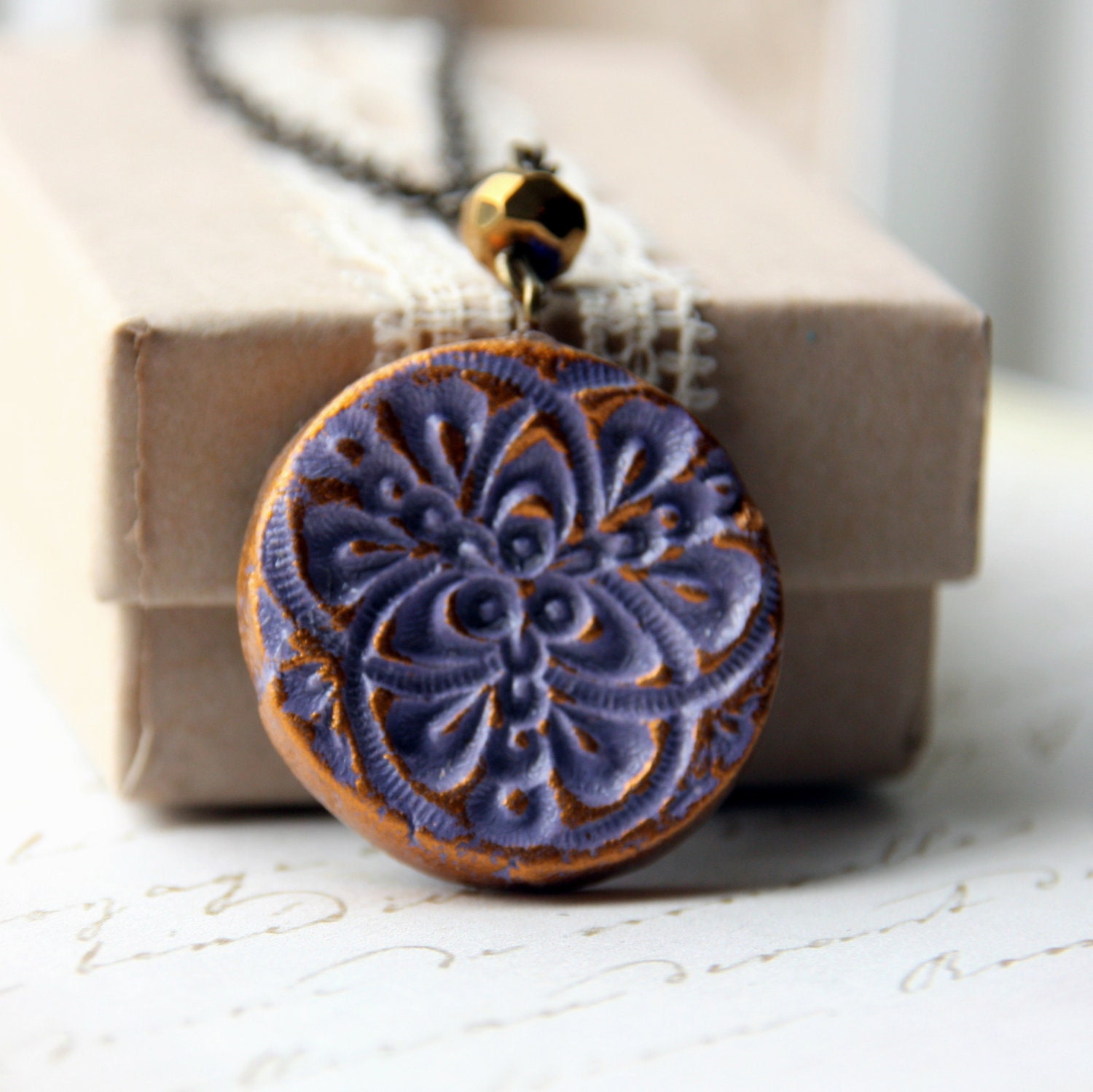 Tamar Necklace- round purple and gold pendnant