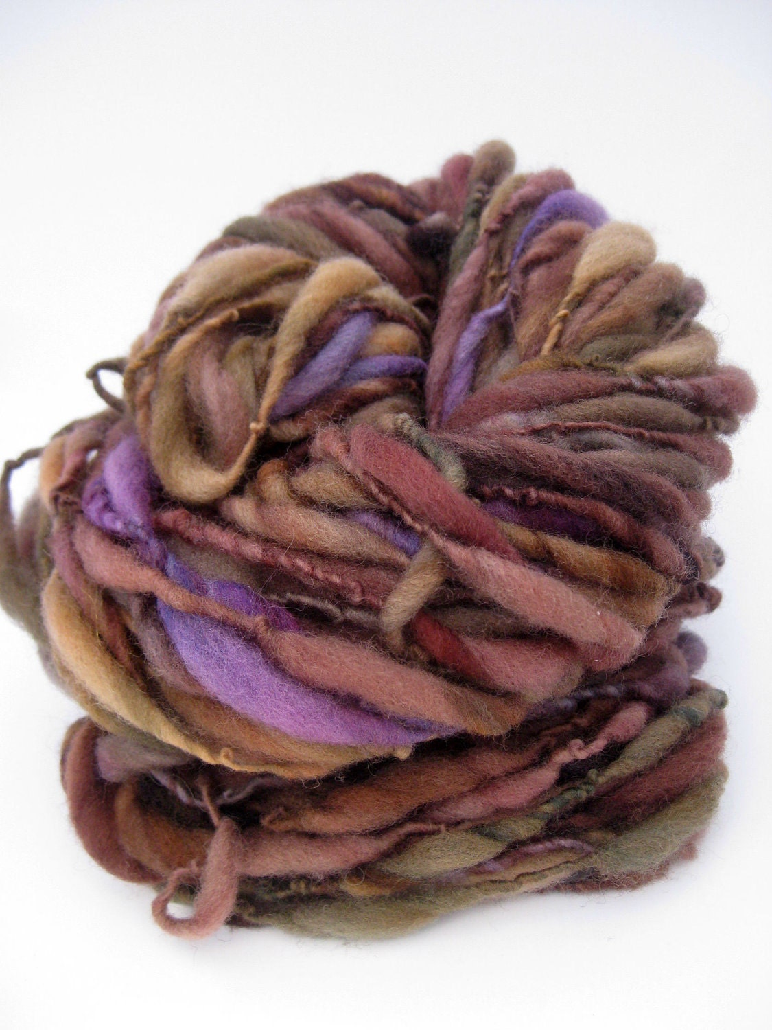 Handspun Yarn - Art Yarn - Thick and Thin - Bulky Single - Hand Dyed - Earthy Purple - 60 Yards