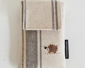 SALE Smart phone case - grey stripe with hedgehog appliqué