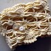 CHRISTMAS IN JULY SALE HALF PRICE Scarf Crocheted in Lacey Motif with Dirty Button Scarf Pin in Vanilla Bean