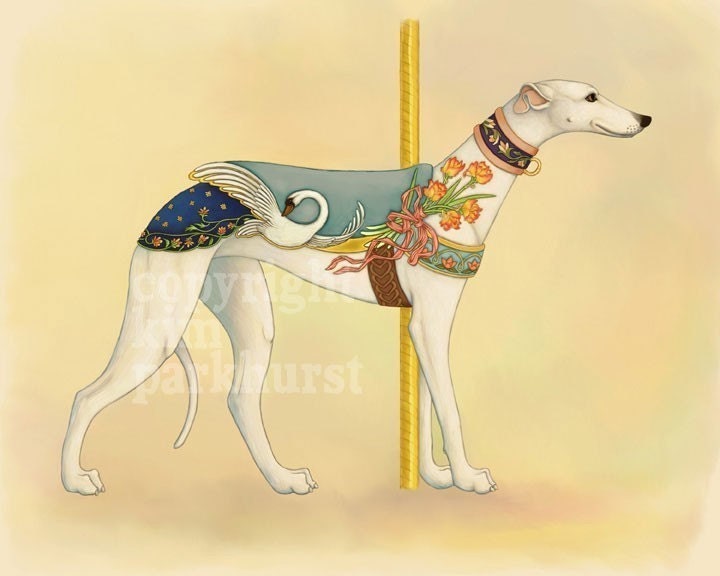 Carousel White Greyhound Series Signed Print 1