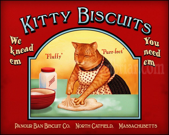 Orange Cat Kitty Biscuits Vintage Style Label Signed Print 8x10
