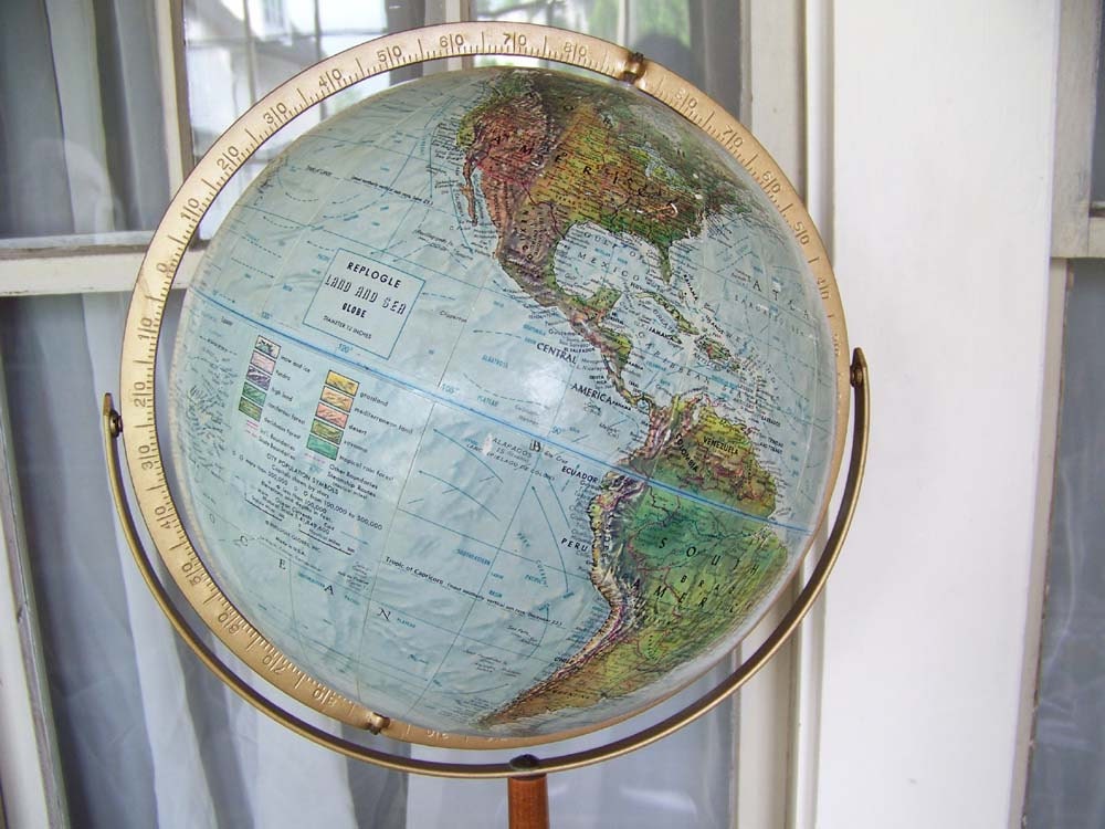 Vintage Replogle 12" Globe with wooden floor stand