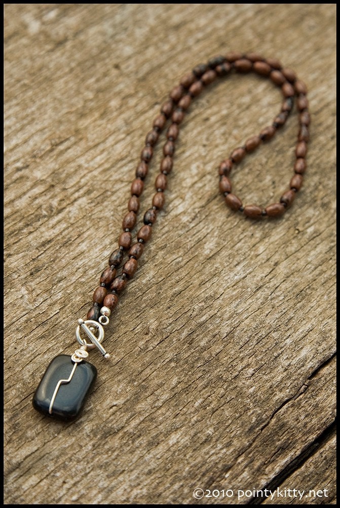 That's The Way the World Goes 'Round - sterling, mahogany obsidian and black onyx necklace