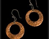 Zylphia - recycled sterling silver and copper hand-hammered offset hoop earrings