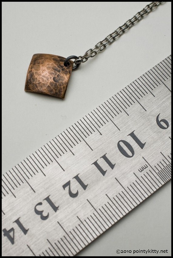Philana - recycled sterling silver and copper hand-hammered diamond pendant necklace