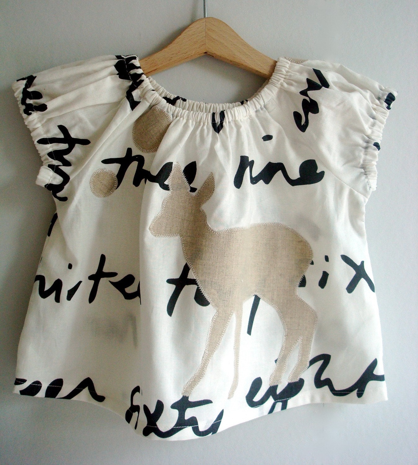 Deer Words Baby Blouse  - Natural Linen Deer