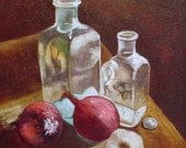 Glass,Onions,and Garlic  Still Life oil painting Barbara Haviland Kitchen Art studio sale