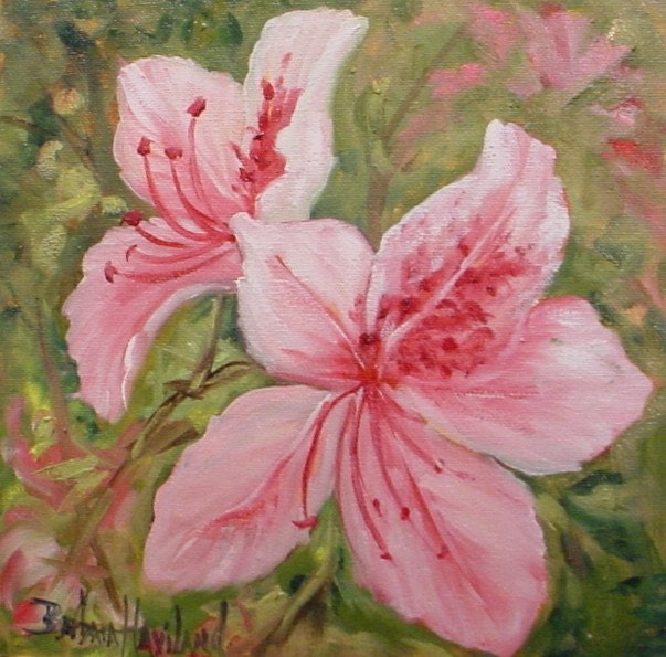 Pink Azalas Flowers Floral BarbaraHavilandArt oils miniature oil EBSQ
