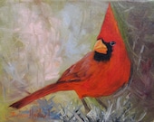 Red Cardinal Bird oil painting Barbara Haviland Texas Artist EBSQ