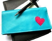 Berri Leather Checkbook Cover, Leather Checkbook Holder, Leather Checkbook Wallet, Leather Check Book Cover -Heart Applique