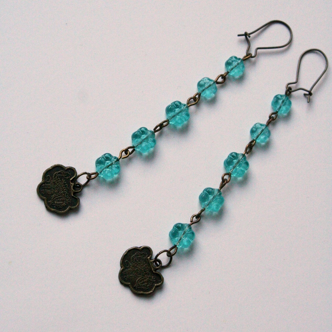 sale Abundance long blue glass flower earrings
