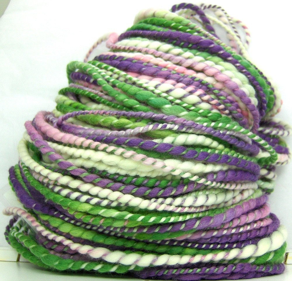 HandSpun Yarn Bulky 2ply Yarn merino wool and tencel Spring Crocus 83 yards 5.7 ounces