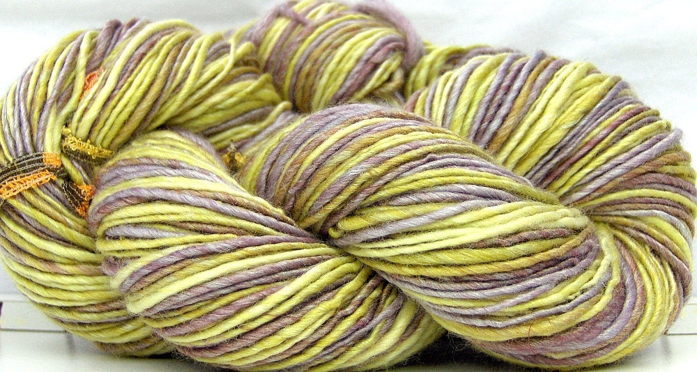 HandSpun Yarn merino wool and bamboo single ply yarn Firefly 188 yards
