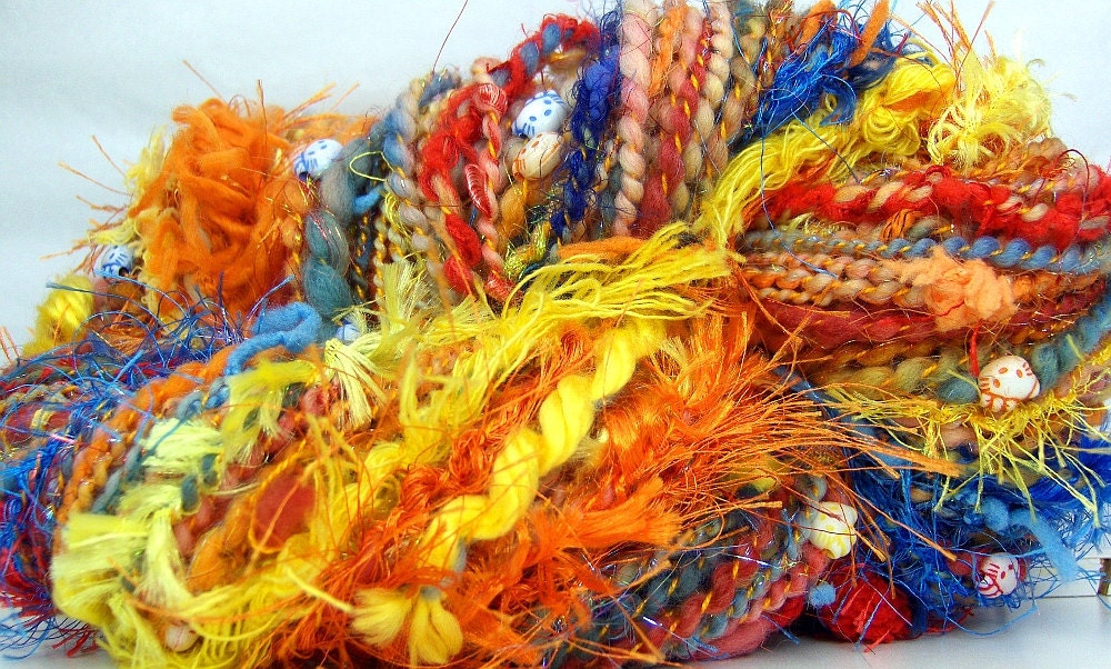HandSpun Art Yarn merino wool Hello Magic Bus Kitty Grrlz FunctionArt Art Yarn Spin to Order