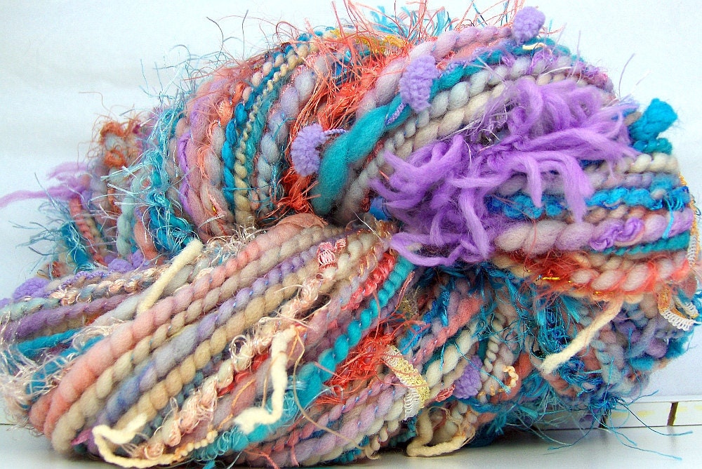 HandSpun Art Yarn merino wool Coral Tide SPIN TO ORDER Kitty Grrlz FunctionArt Art Yarn