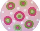 Pink and Green Polka Dots Handpainted Wood Drawer Pull Knob