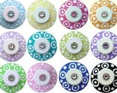 Multi Color Polka Dots Swarovski Crystal Jeweled Hand Painted Wood Drawer Pull Knobs