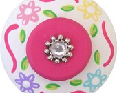 Multi Color FLOWERS Jeweled Handpainted Wood Drawer Pull Knob