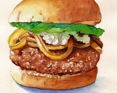 Original Watercolor Painting - The Big One - Hamburger Food Art