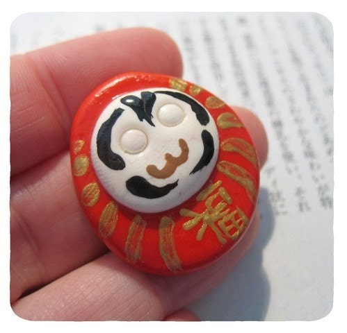 Daruma Brooch or Magnet - Hand Painted Polymer Clay - Great Baby Shower Gift
