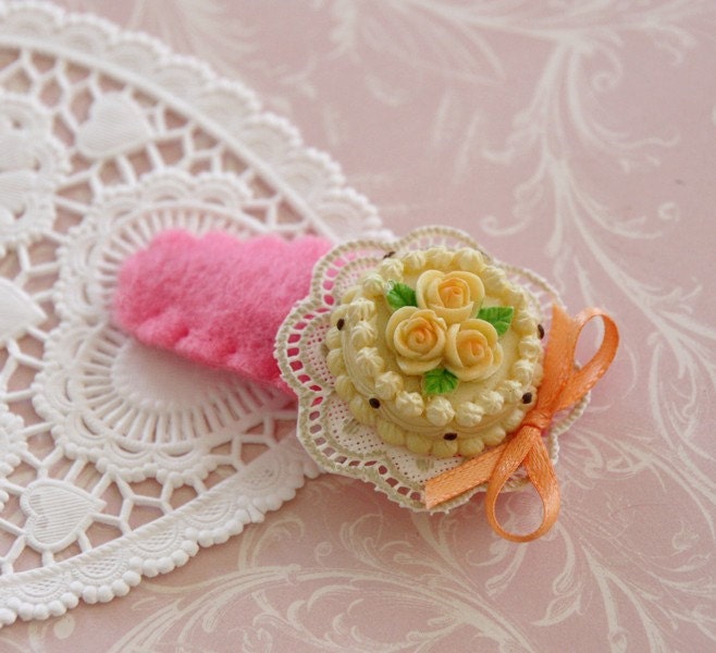Baby Girl Pink Felt Hair Clip with Cake - Handmade Felt