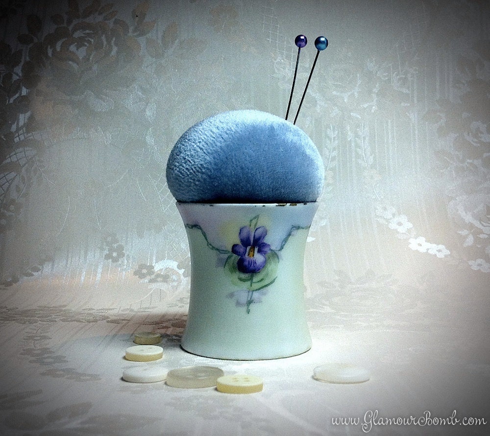 Hand Painted China Toothpick Holder Pincushion L Hutschenreuther - Circa 1915 - OOAK
