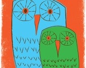 Giclee Owls & Owl Family Giclee Art Print - We 3 Owls Good Morning - Nursery Art Print