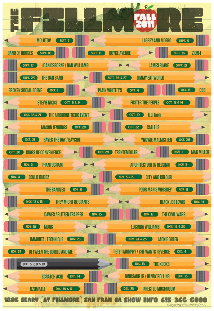 Rock gig poster The Fillmore Fall 2011 Season shows - limited editon
