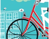 Silkscreen Bike Love art print - Going To See My Baby Teal - Screenprint limited edition bicycle