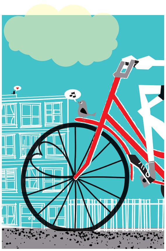 Silkscreen Bike Love art print - Going To See My Baby Teal - Screenprint limited edition bicycle