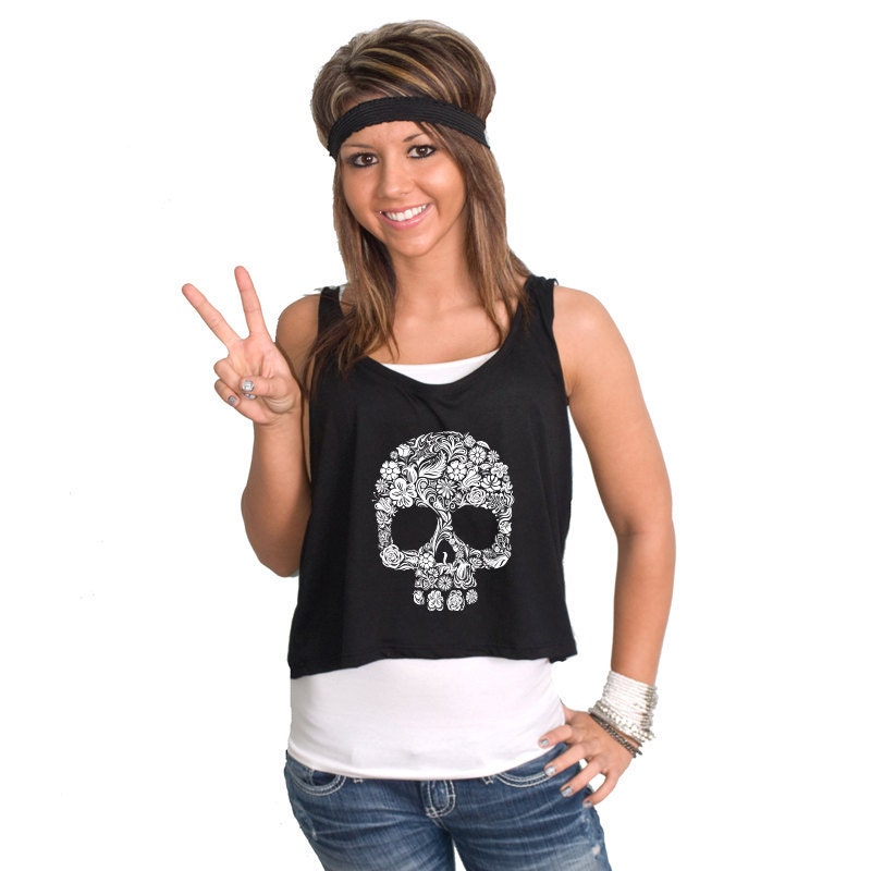 Floral Skull White Bella Boxy Tank
