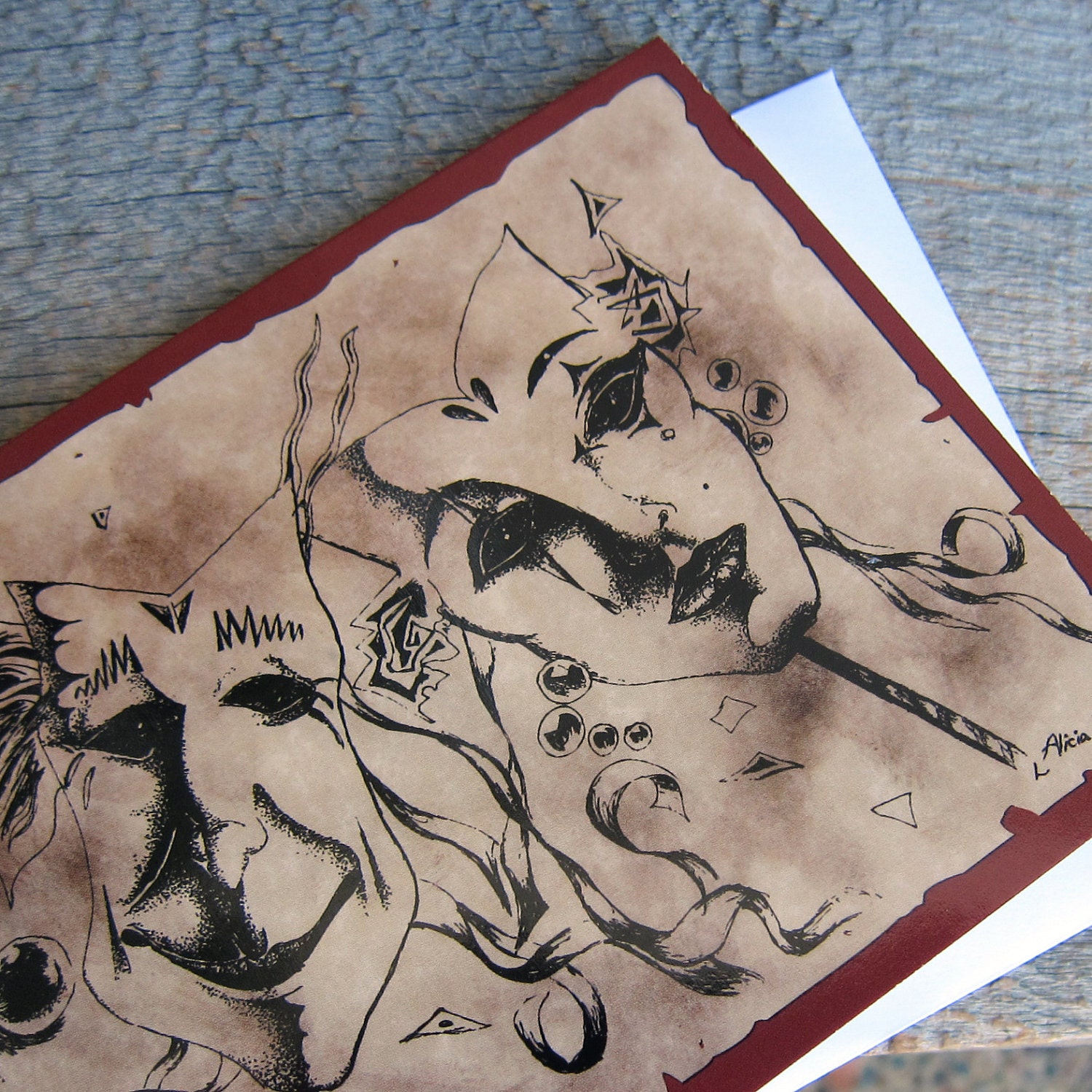 ARTifact - Masquerade Note Card on Matte Linen Paper