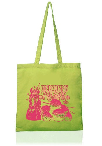 Sale Unicorns are Crap at Knitting Cotton Tote bag Light Green