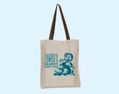 Zombies are Crap at Knitting Cotton Tote bag Natural with Teal Ink and brown handles