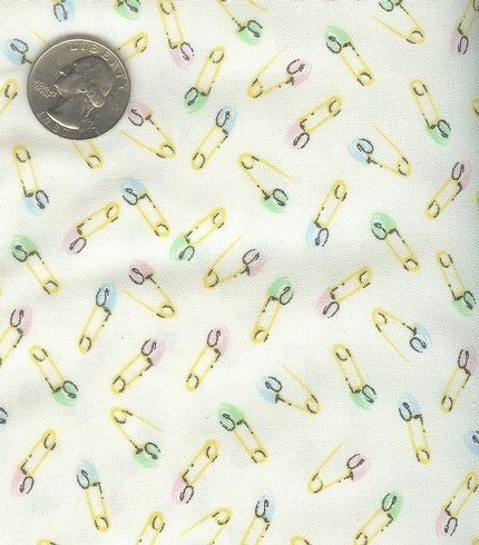 CLEARANCE - Half yard - cute diaper pins cotton quilt fabric