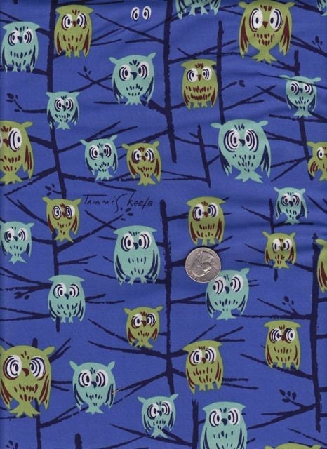 Fat quarter - Tammis Keefe Hoot in Blue - Michael Miller cotton quilt fabric