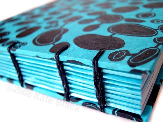 BLACK AND BLUE . Vivid Screenprinted Lokta Journal or Notebook.