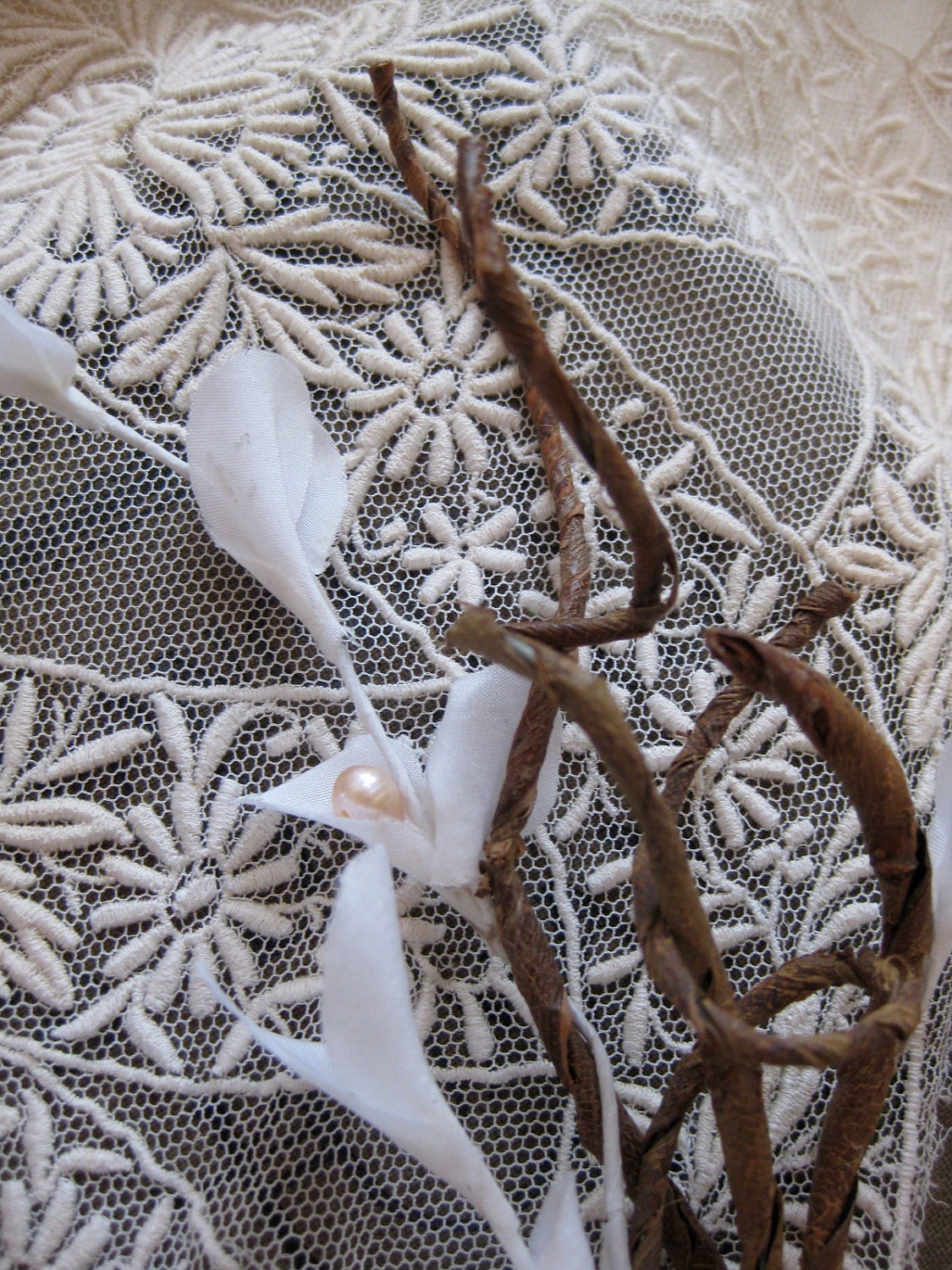 custom wedding example - woodland boutonniere - branch with silk blossom - tulle - woodsy groom - outdoor wedding - eco