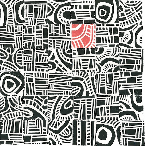 LINOCUT RELIEF PRINT - Hundertwasser Mini - Mid Century Modern Linoleum Block Print