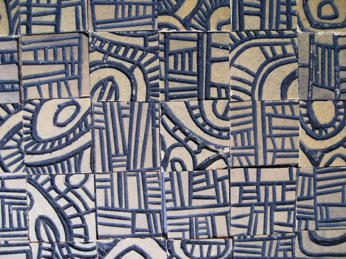 LINOCUT RELIEF PRINT - Hundertwasser Mini - Mid Century Modern Linoleum Block Print