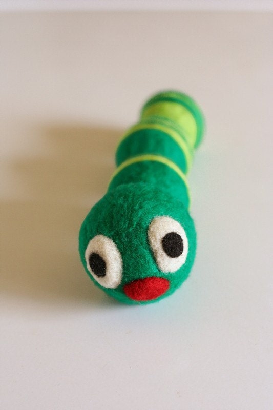 Inchworm - Rattlepiller - Felted Wool Baby Rattle - Eco Friendly - Natural - Alternative Baby Toy