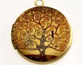Photo Locket, Image Locket, Art Locket, Picture Locket, Brass Locket - Klimt - TREE of LIFE