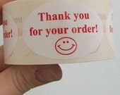 40 white 'thank you for your order' stickers, smiley face, 2 inch