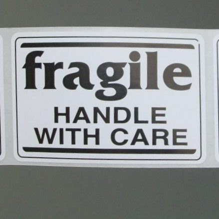 80 'fragile' stickers, black and white, 2 by 3 inch