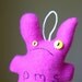 small hangable thingy - unhappy PMS bunny, hot pink fleece, SALE
