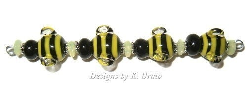 Lampwork Beads - Buzzin' Bees - handmade glass bead set by K. Urato SRA