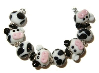 Lampwork beads - Udderly Adorable Cows - handmade glass bead set by K.Urato SRA