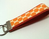 Key Chain  Wristlet -Lotus Full Moon Dots in Tangerine - Ready to Ship