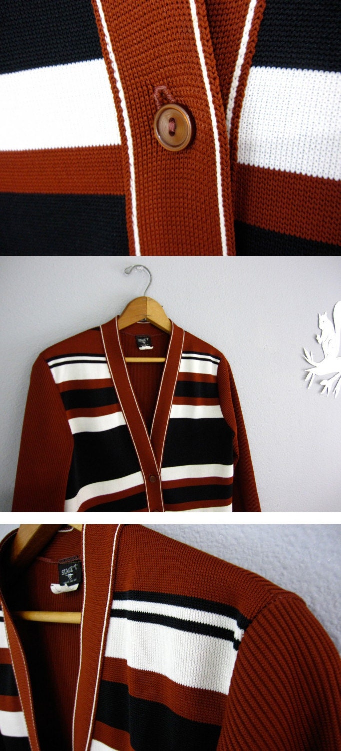 vintage CHESS TOURNAMENT striped cardigan